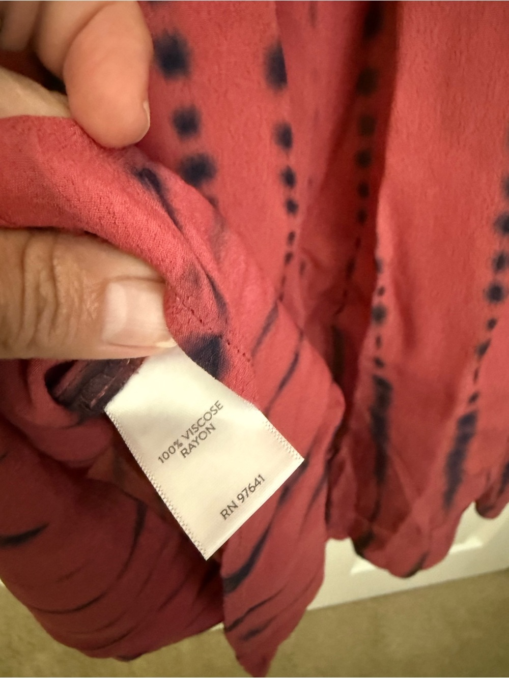 J Jill Women’s Tie-Dye Red Midi Dress with Drawstring Waist - Picture 6 of 6